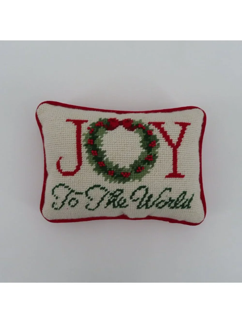 Joy To The World Needlepoint Pillow 8.5in x 6in Wreath Berries Christmas Holiday